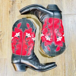 EUC Lucchese Black White Red Tulip Cowboy boots